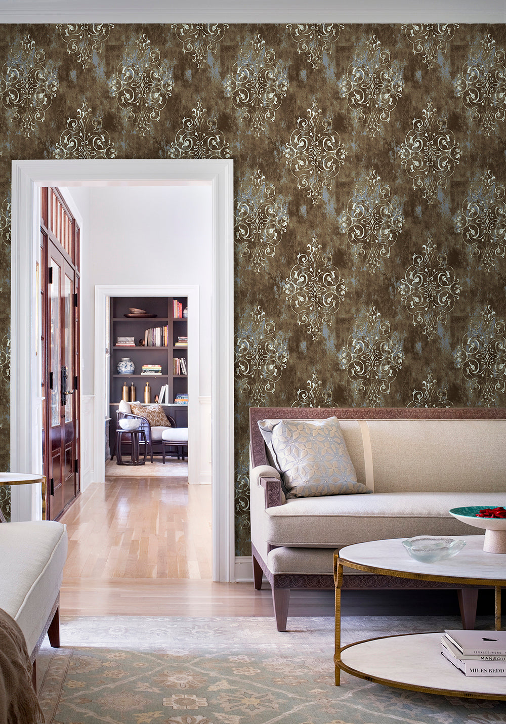 HaokHome 94005 Damask Wallpaper Peel and Stick Wallpaper Brown Vintage Wall Paper