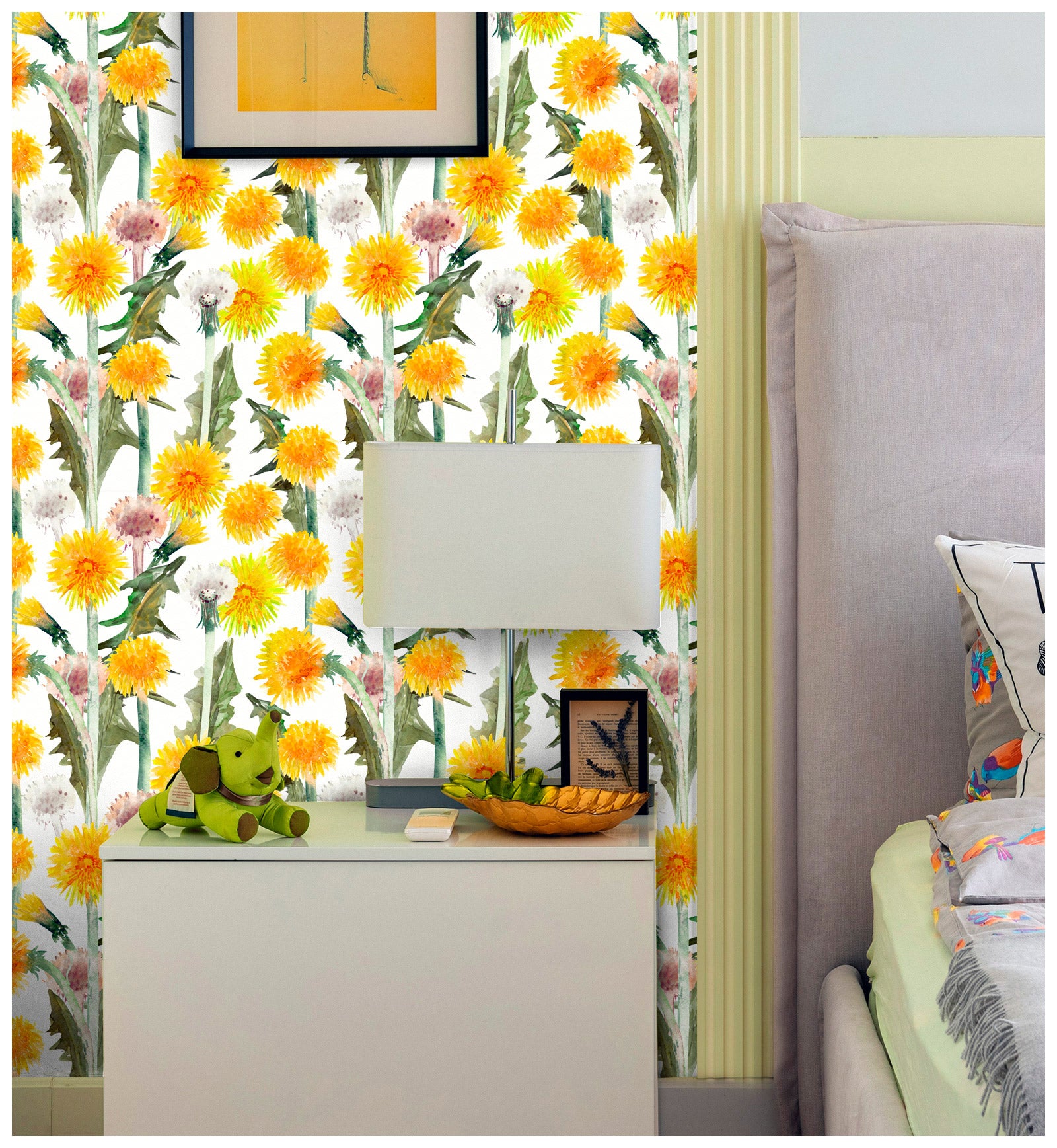 Dandelion Peel and Stick Wallpaper Yellow Floral Wall Paper Self Adhesive Stick On Contact Paper for Bedroom Bathroom Classroom