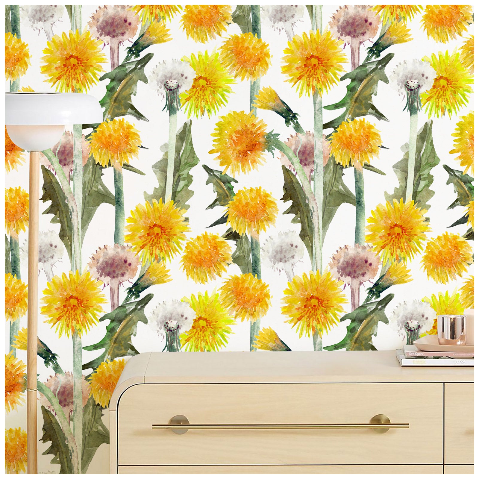 Dandelion Peel and Stick Wallpaper Yellow Floral Wall Paper Self Adhesive Stick On Contact Paper for Bedroom Bathroom Classroom