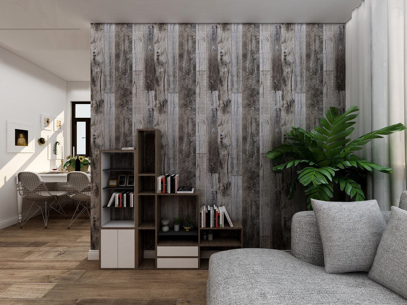 HaokHome 92048-1 Distressed Wood Plank Shiplap Wallpaper Grey