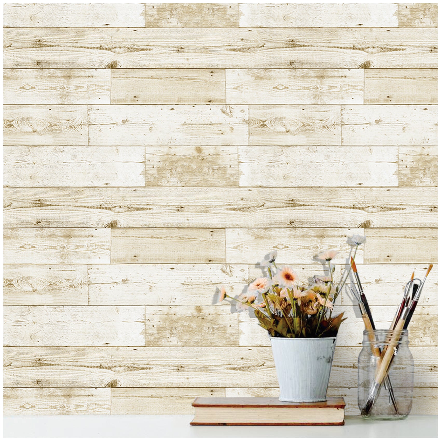 HaokHome 18119 Faux Distressed Wood Plank Peel and Stick Wallpaper