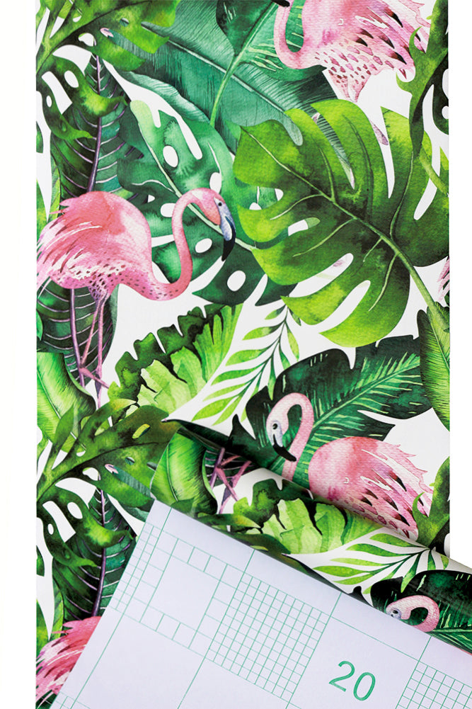 HaokHome 93013 Flamingo Peel and Stick Wallpaper Tropical Forest Animal Birds Wallpaper for Bedroom