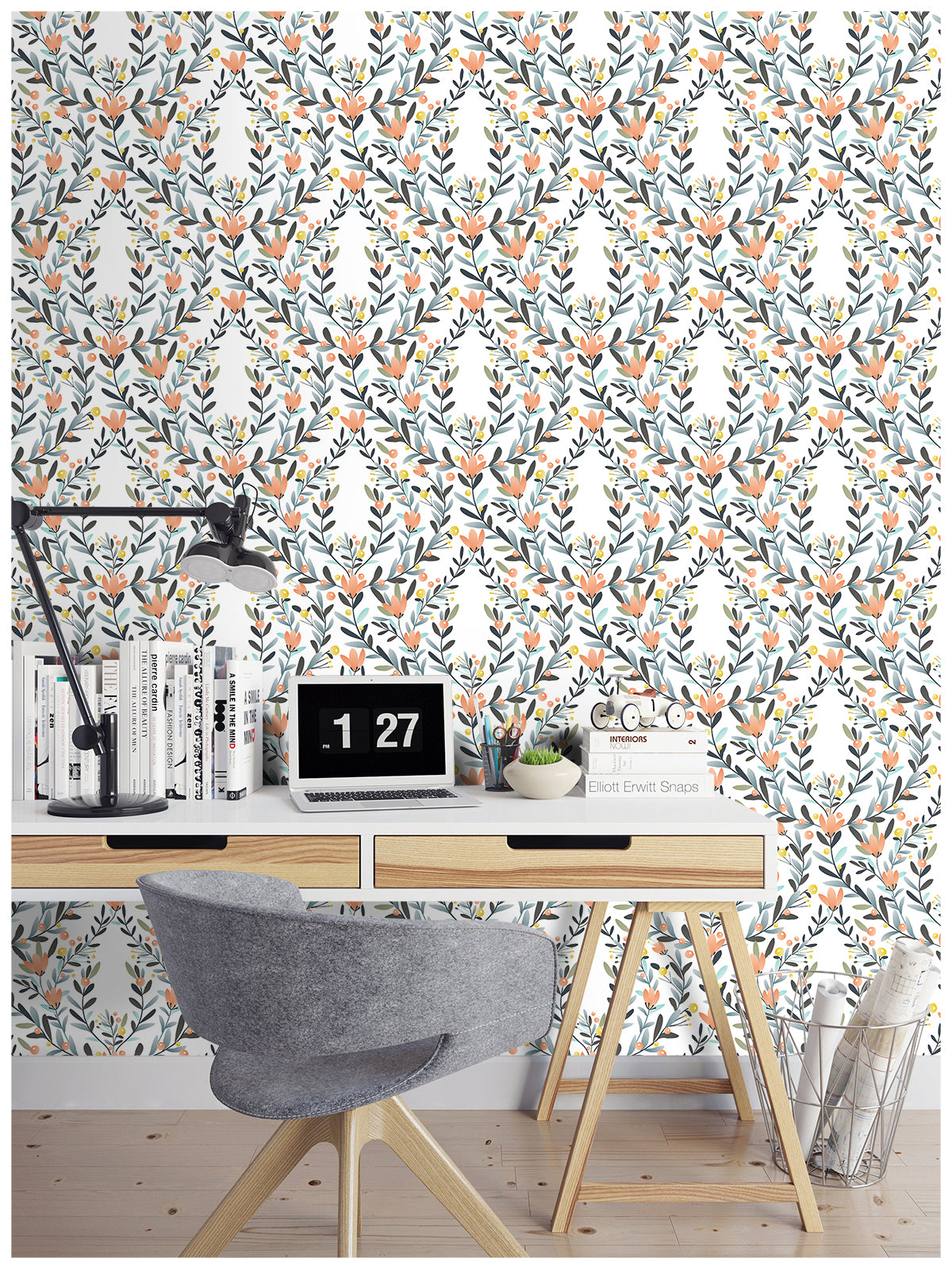 HaokHome 93050 Floral Damask Peel and Stick Wallpaper Vinyl Self Adhesive Home Decor