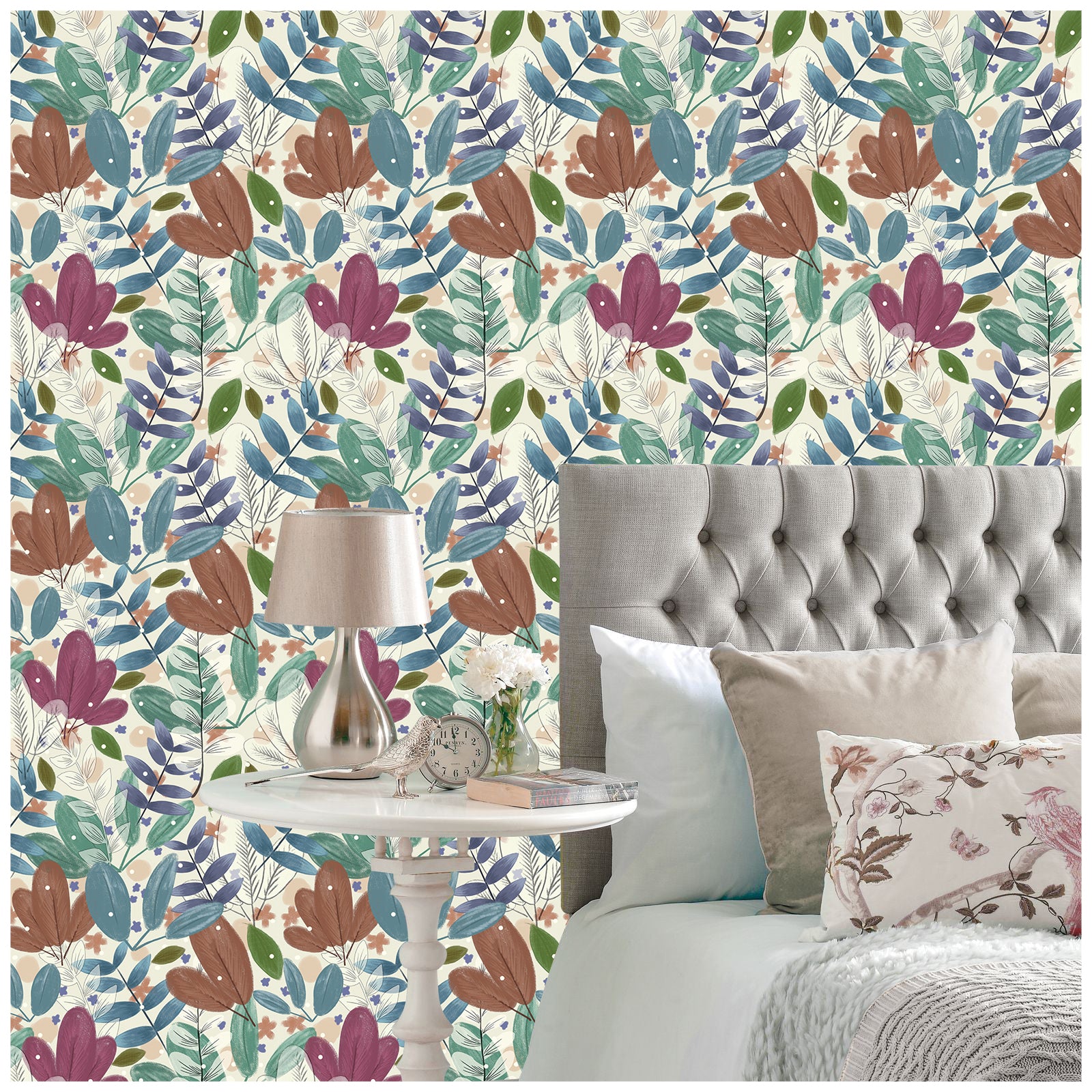 HaokHome 93059 Floral Leaf Peel and Stick Wallpaper Removable Vinyl Self Adhesive Home Decor