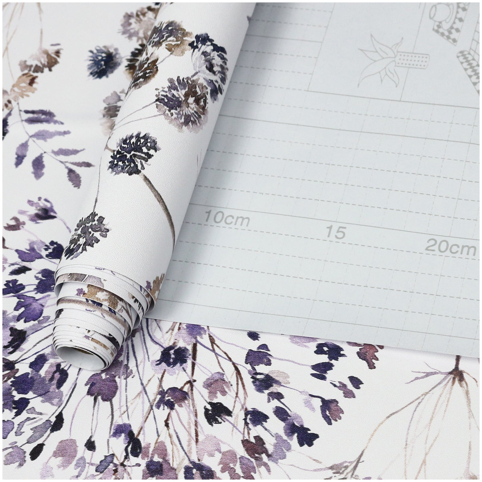 HAOKHOME 93265 Floral Peel and Stick Wallpaper Retro Removable White/Purple/Brown Stick on Wild Contact Paper