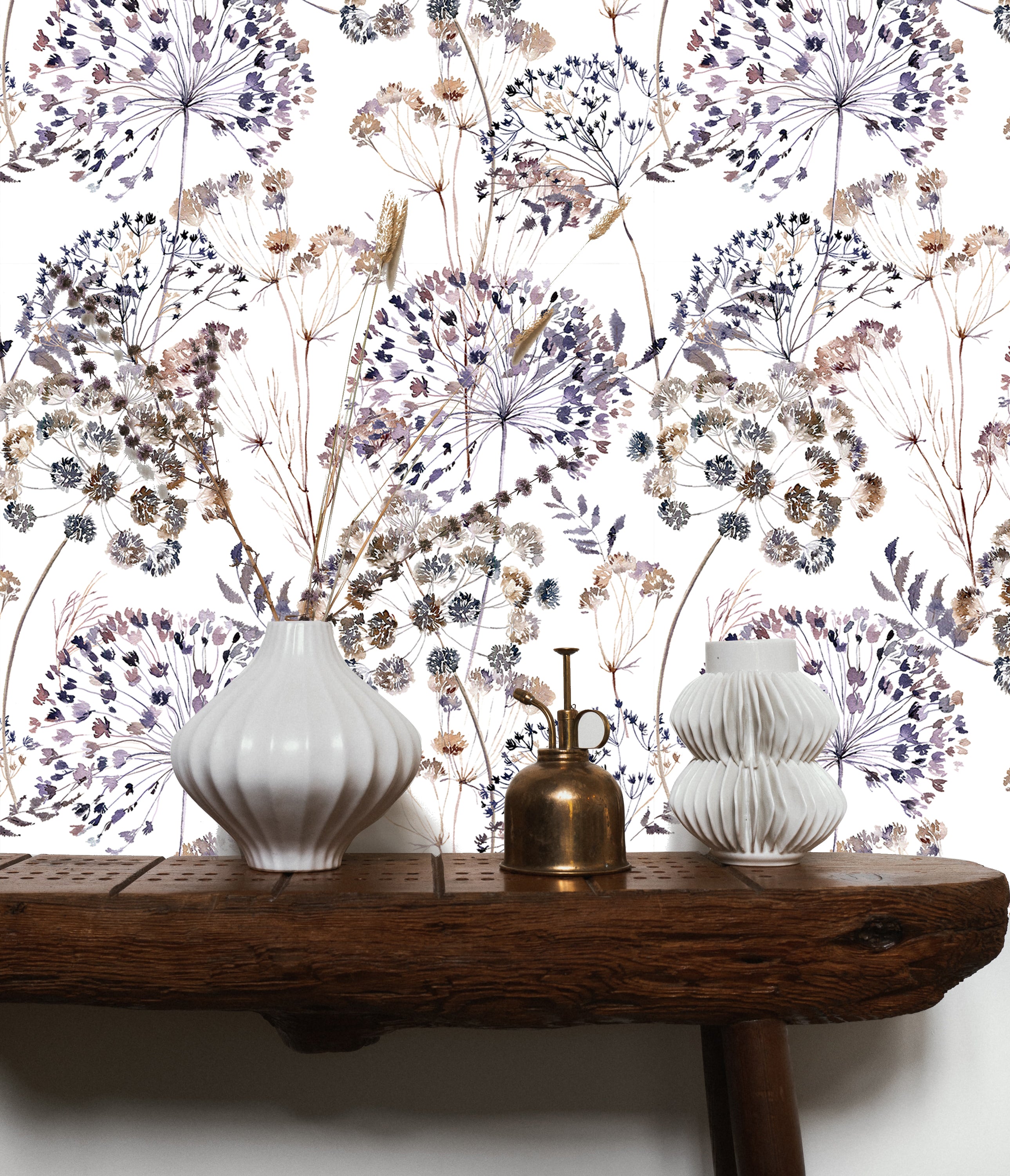 HAOKHOME 93265 Floral Peel and Stick Wallpaper Retro Removable White/Purple/Brown Stick on Wild Contact Paper