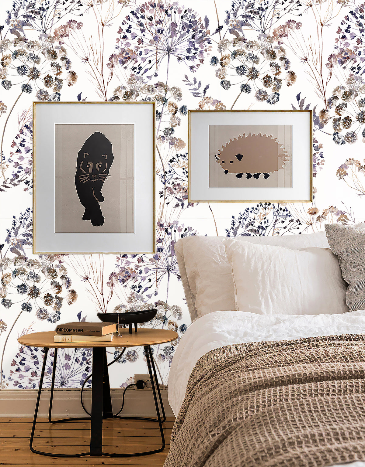 HAOKHOME 93265 Floral Peel and Stick Wallpaper Retro Removable White/Purple/Brown Stick on Wild Contact Paper