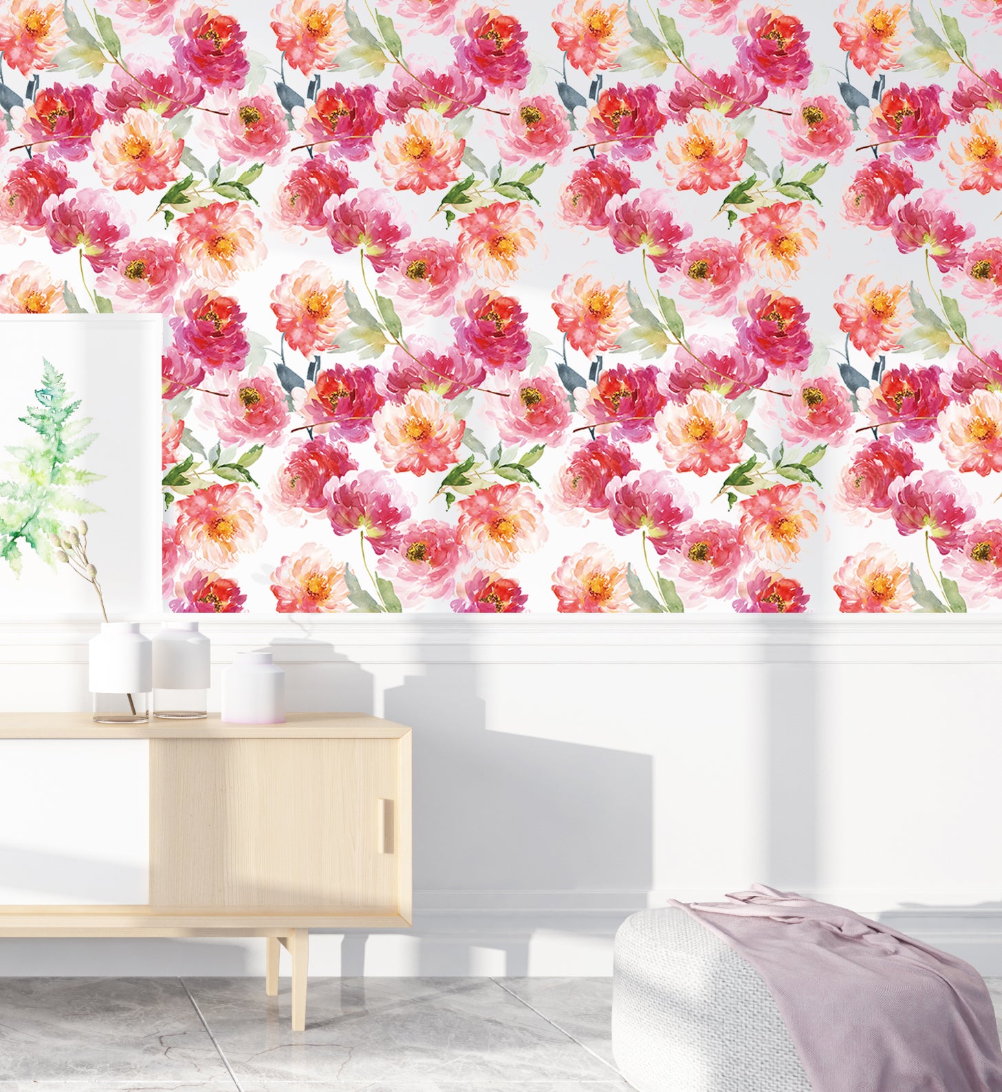 Floral Peel and Stick Wallpaper Sticker Pull Stick Contact Paper for Walls Pink Red Peony Vintage Wallpaper