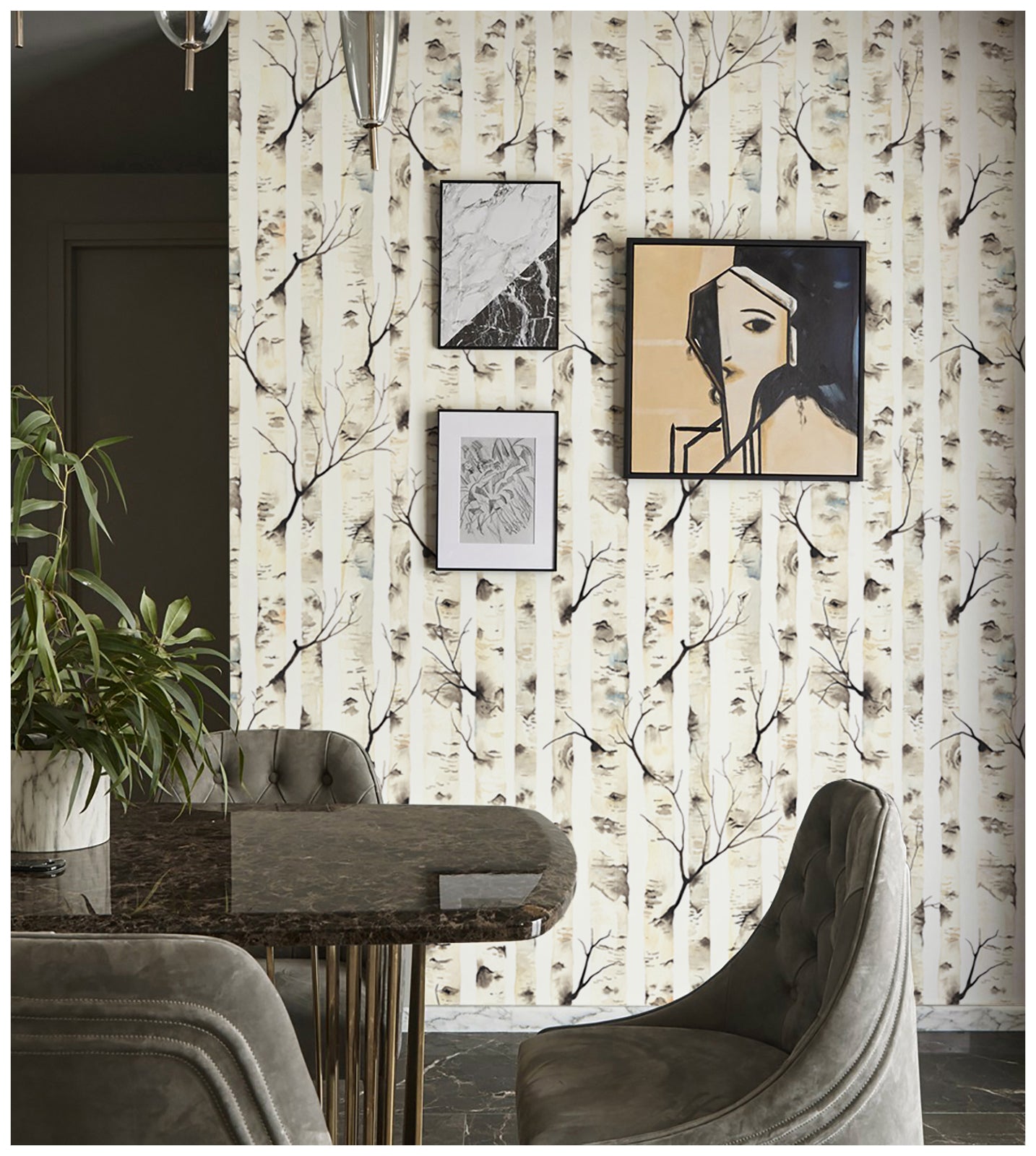 HaokHome 92074 Forest Peel and Stick Wallpaper Birch Tree Mural Beige Removable Wall Paper Sticker Pull and Stick