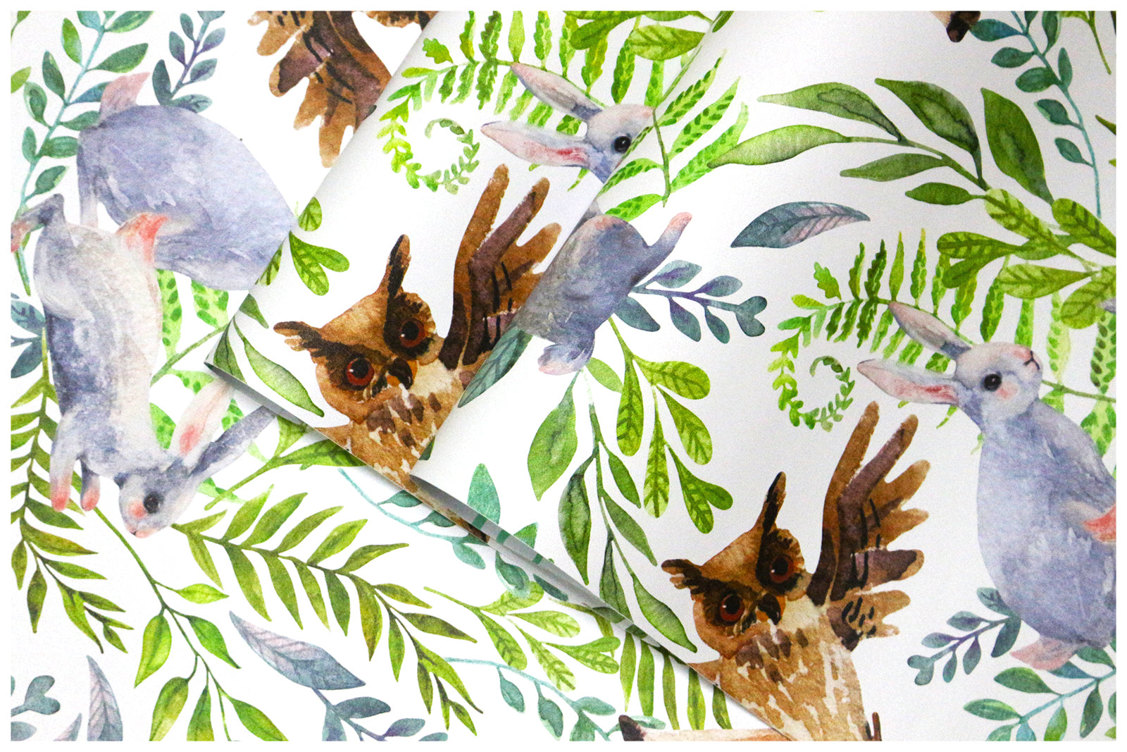 HaokHome 93085 Forest Wallpaper Fairy Animals Peel and Stick Wallpaper with Deer Rabbit Owl Patterned Kids Wallpaper