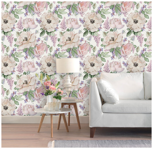 HaokHome 93012-1 Peony Floral Peel and Stick Wallpaper Removable White Pink Flowers Leaf Shelf Liner Contact Paper