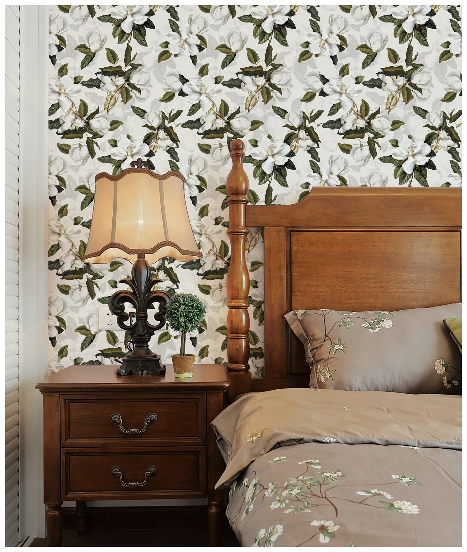 HaokHome 93169-2 Gardenia Floral Peel and Stick Wallpaper Vinyl Self Adhesive Mural