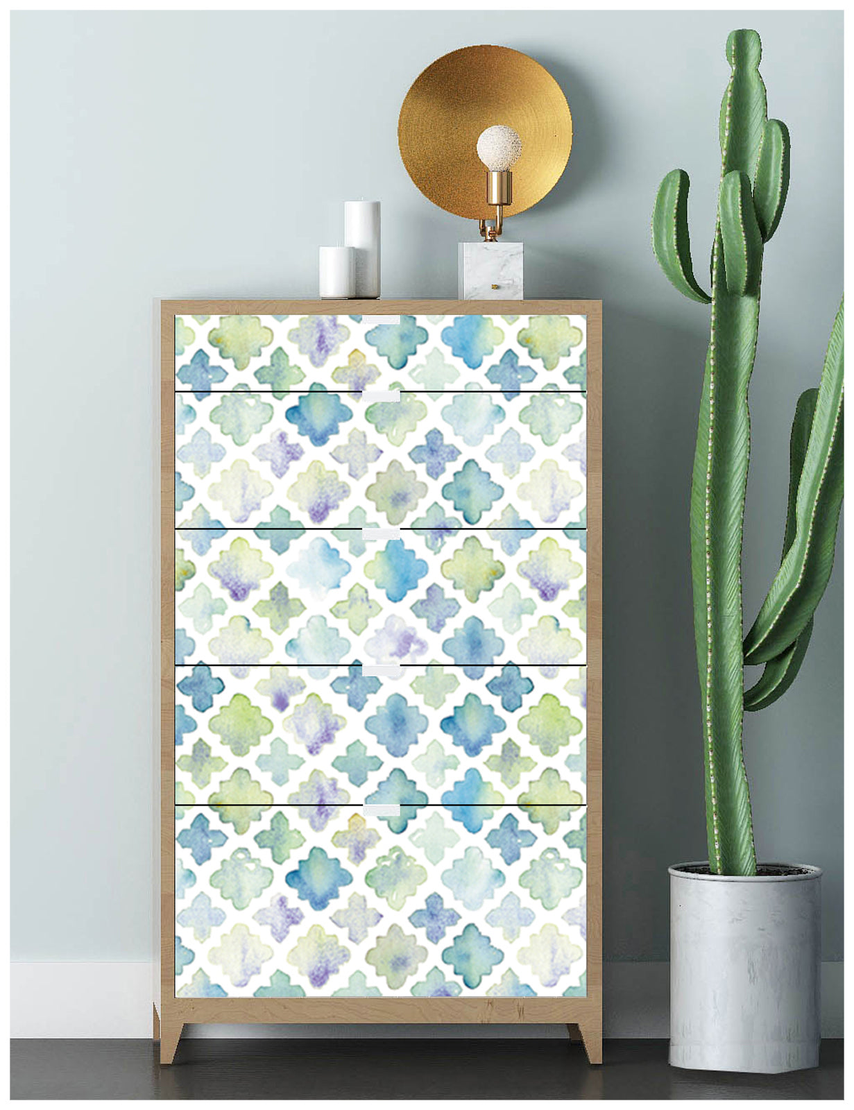 Geometric Peel and Stick Wallpaper Tiles Blue Green White Watercolor Trellies Murals Wall Paper