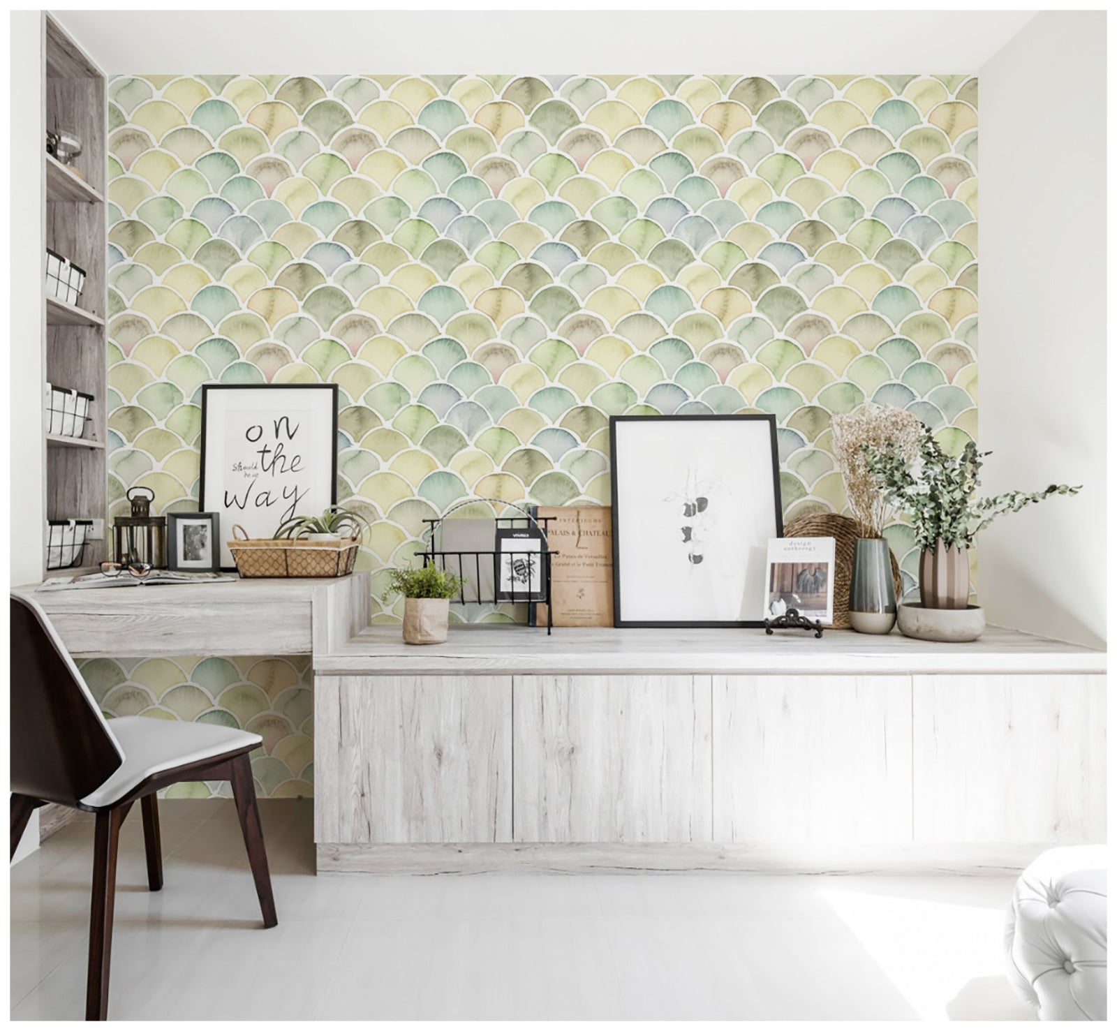 HaokHome 96044 Geometric Wallpaper Watercolor Green Marble Tile Wallpaper for Kitchen Backplash