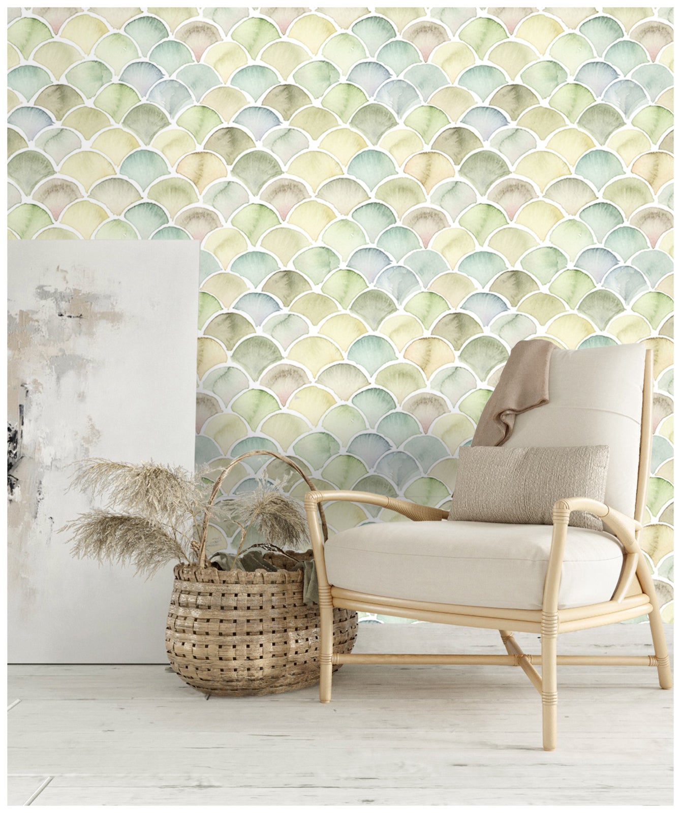 HaokHome 96044 Geometric Wallpaper Watercolor Green Marble Tile Wallpaper for Kitchen Backplash