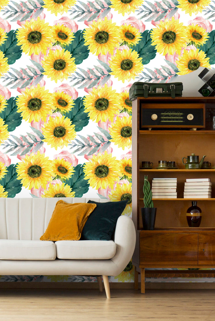 Sunflower Peel and Stick Wallpaper Floral Yellow Wall Contact Paper for Bedroom Living Room Wall Decor