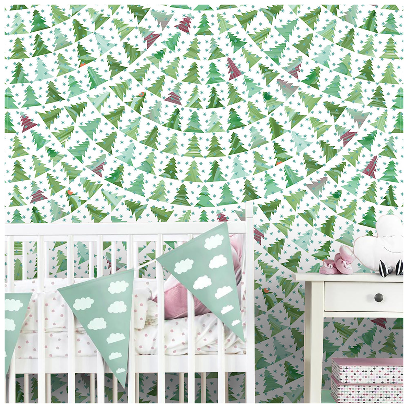 HaokHome 96056 Green Christmas Tree Wallpaper Peel and Stick for Christmas Decorations Contact Paper