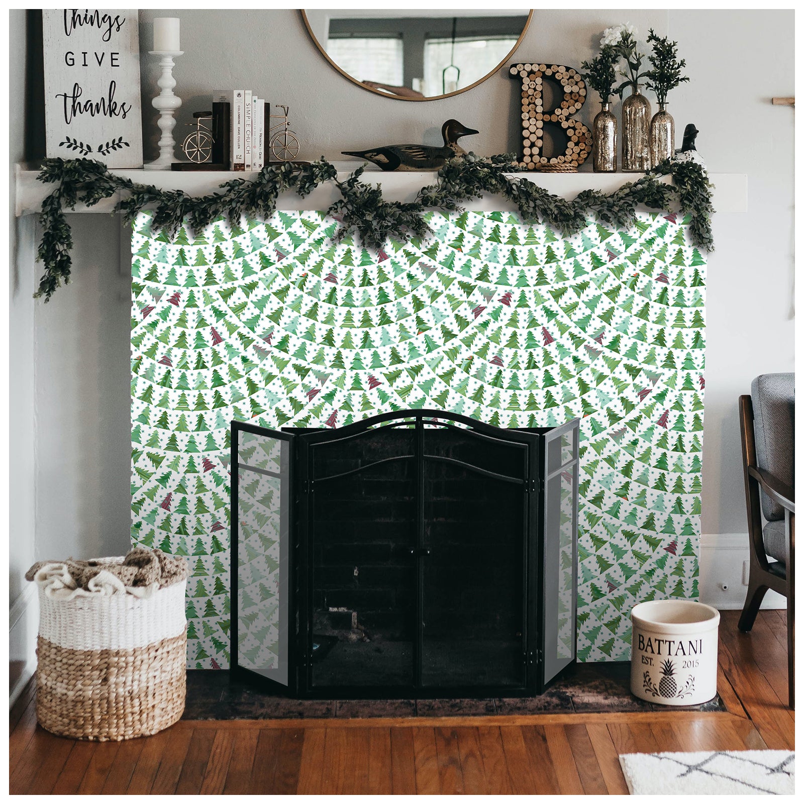 HaokHome 96056 Green Christmas Tree Wallpaper Peel and Stick for Christmas Decorations Contact Paper