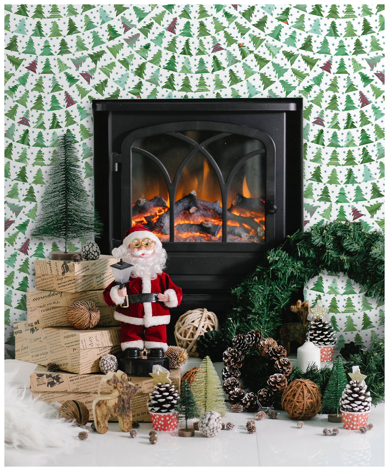 HaokHome 96056 Green Christmas Tree Wallpaper Peel and Stick for Christmas Decorations Contact Paper