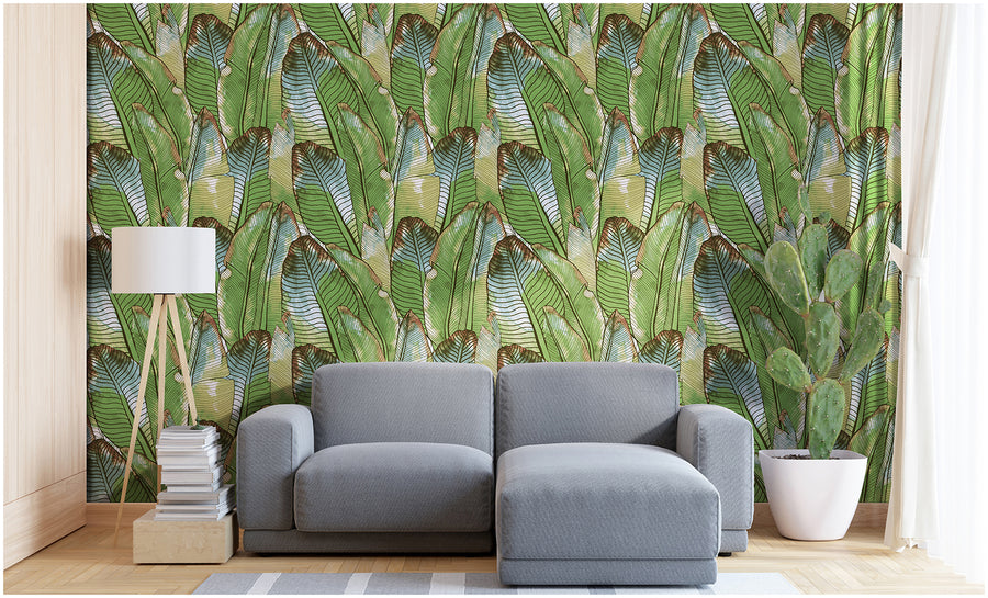 HaokHome 93218 Green Removable Wallpaper Tropical Leaf Peel and Stick Contact Wall Paper