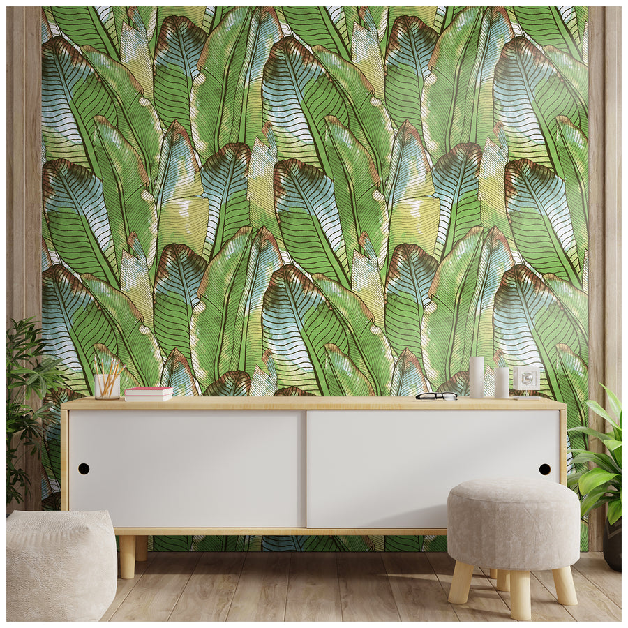 HaokHome 93218 Green Removable Wallpaper Tropical Leaf Peel and Stick Contact Wall Paper