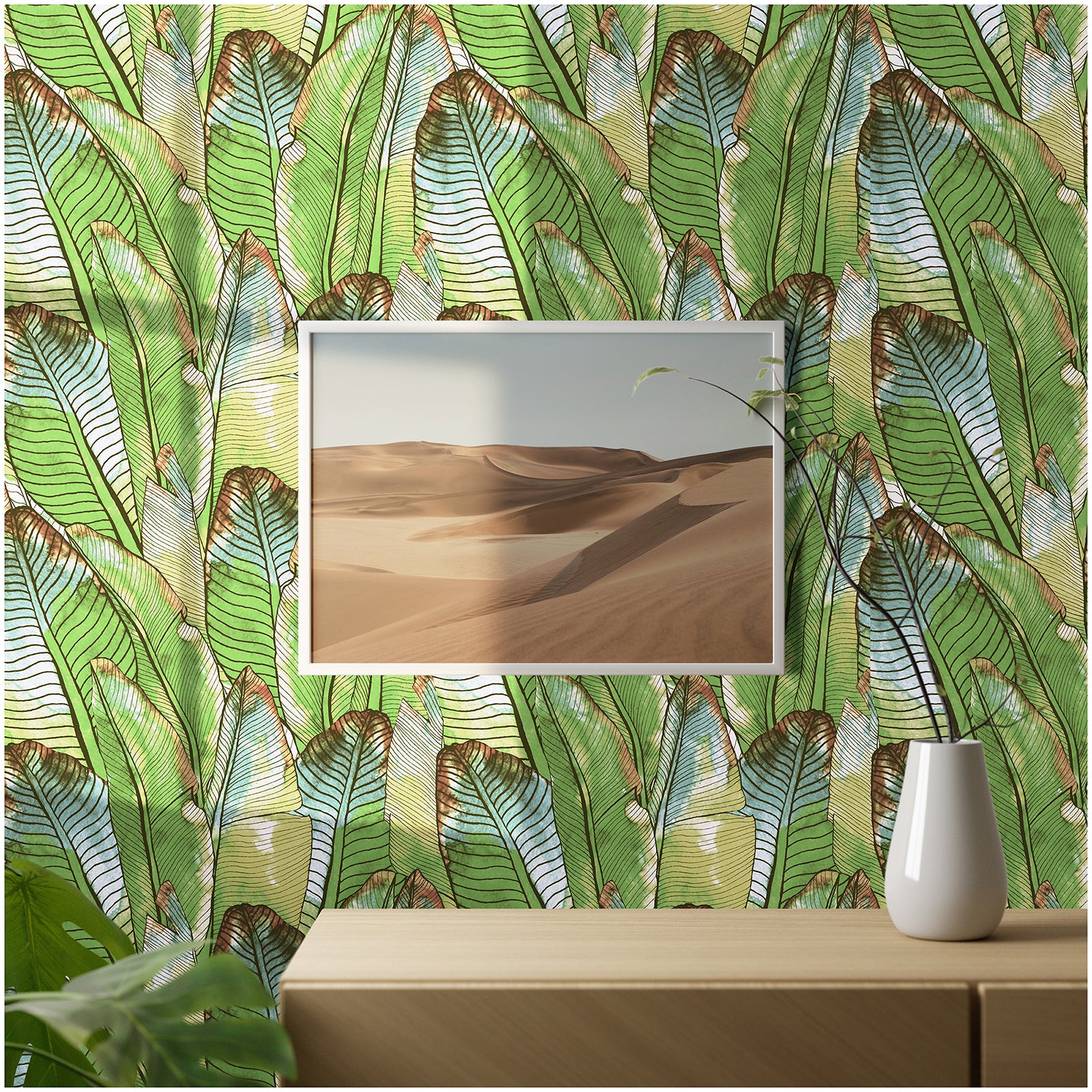 HaokHome 93218 Green Removable Wallpaper Tropical Leaf Peel and Stick Contact Wall Paper