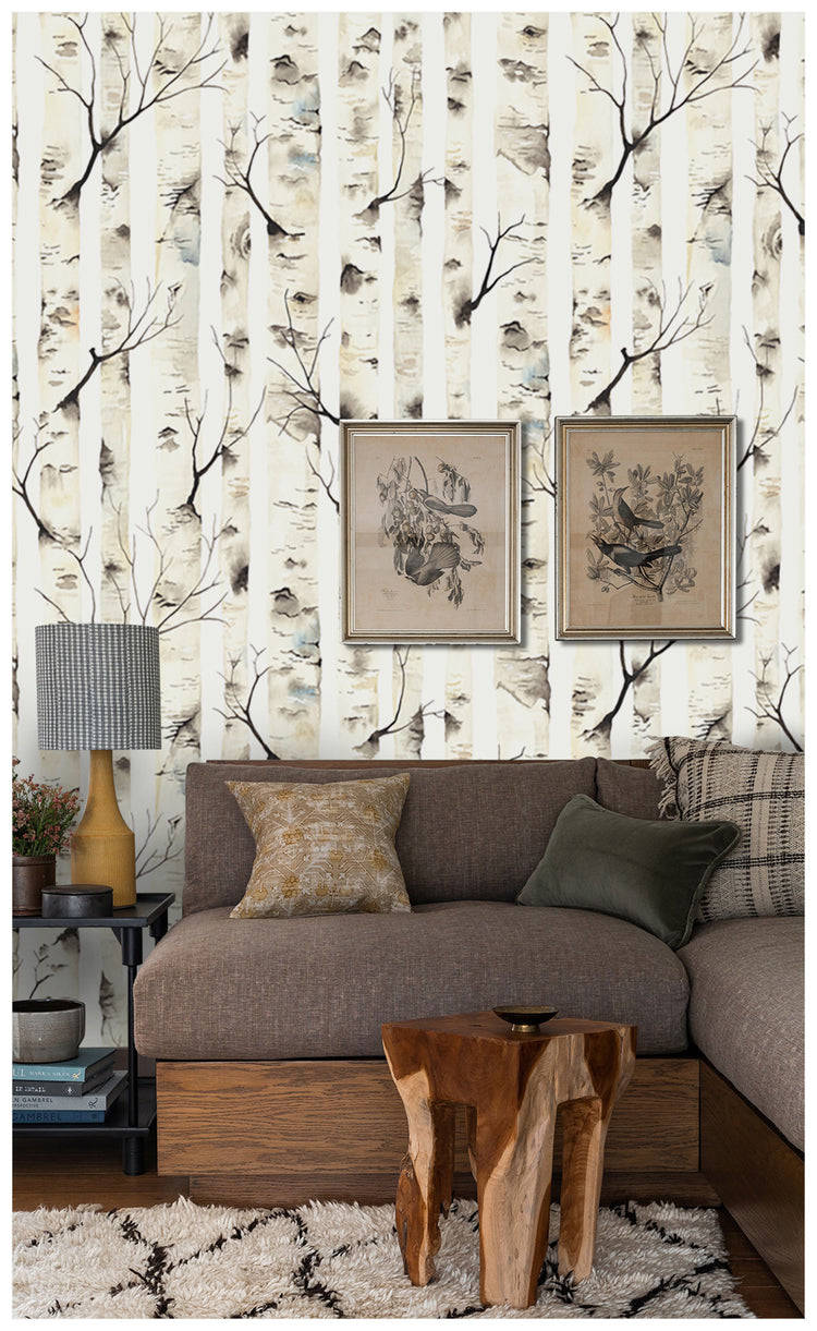 Forest Peel and Stick Wallpaper Birch Tree Mural Beige Removable Wall Paper Sticker Pull and Stick