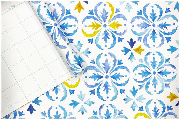 Watercolor Wallpaper Peel and Stick Wallpaper Blue Tiles Wall Paper