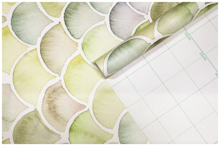Geometric Wallpaper Watercolor Green Marble Tile Wallpaper for Kitchen Backplash