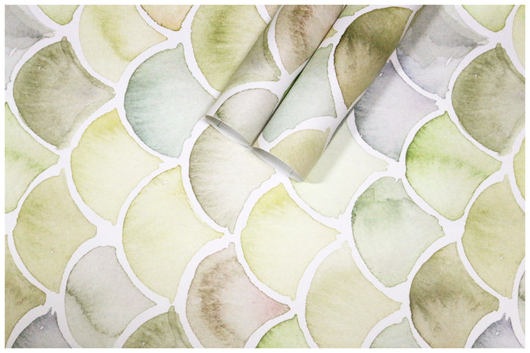 Geometric Wallpaper Watercolor Green Marble Tile Wallpaper for Kitchen Backplash