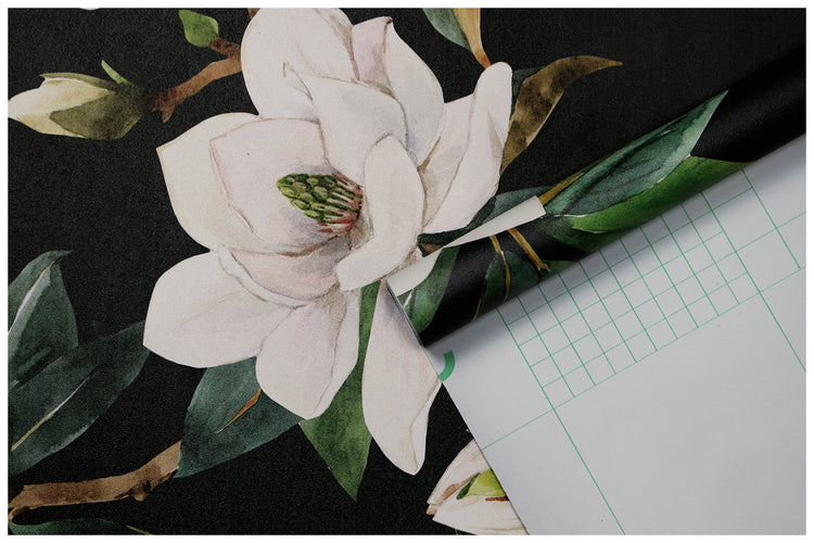 White Flowers Bloom Floral Peel and Stick Wallpaper Black/White/Green Removable Contact Paper