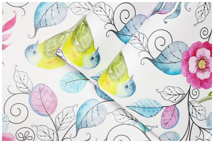 Birds Floral Peony Peel and Stick Wallpaper Vinyl Self Adhesive Prepasted Decorative