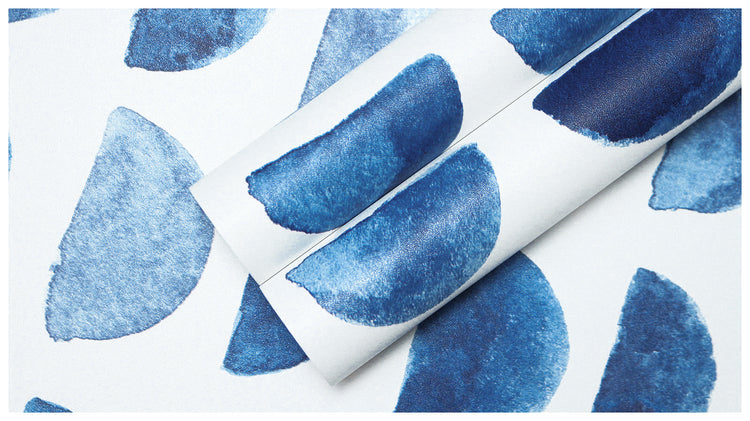 Watercolor Brush Strokes Scallop Boho Indigo Blue Peel and Stick Wallpaper