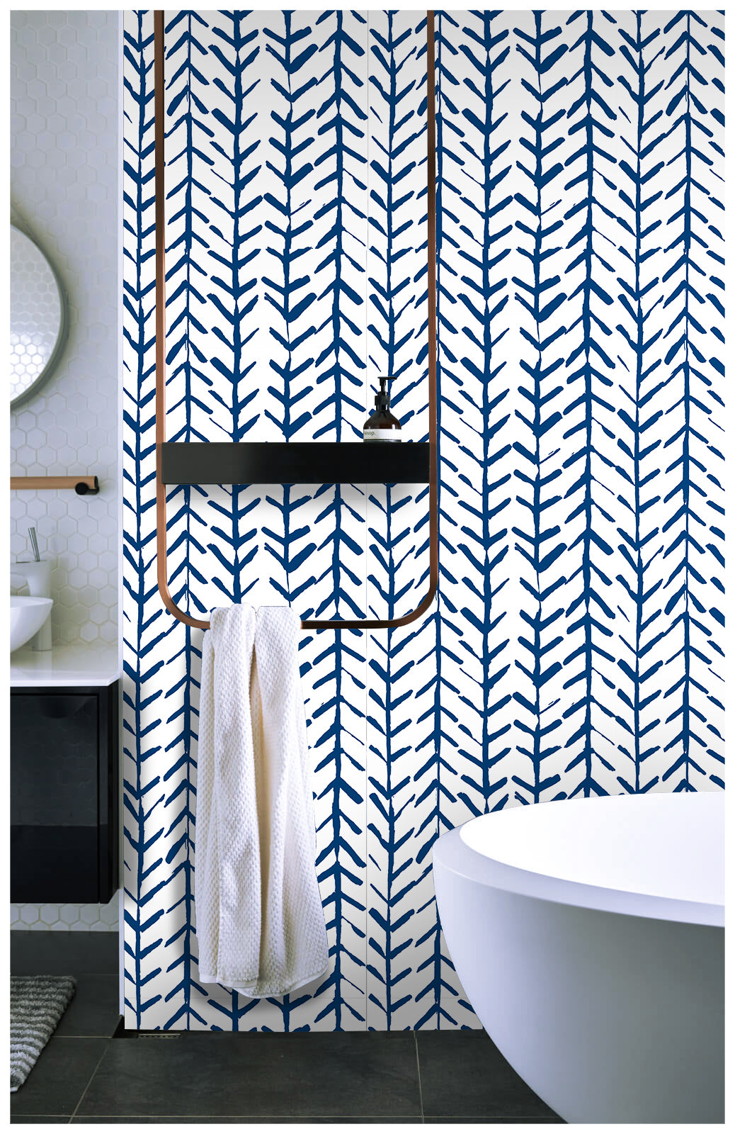  Indigo Geometric Wall Paper Peel and Stick Contact Paper for Cabinets Navy Blue Minimalist Removable Wall Paper