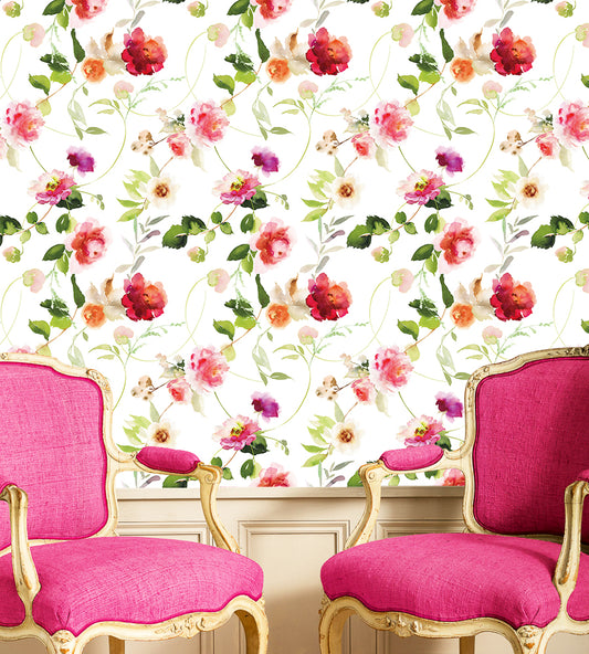 HaokHome 93078 Victoria Wallpaper Peel and Stick  with Watercolor Peony Vintage Floral Wallpaper
