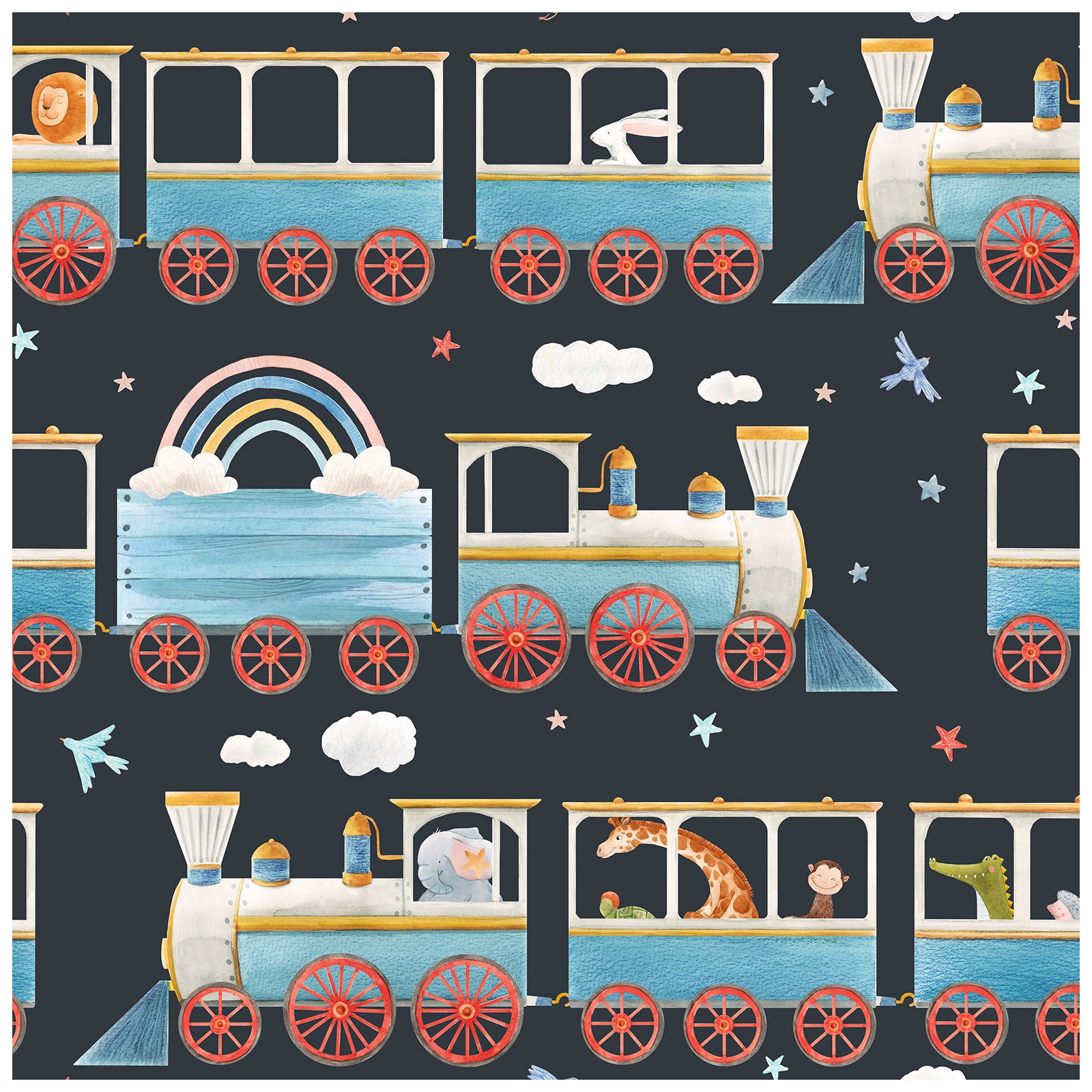 HaokHome 99033 Kids Wallpaper Cute Carton Train Wallpaper Self Adhesive Removable Contact Paper