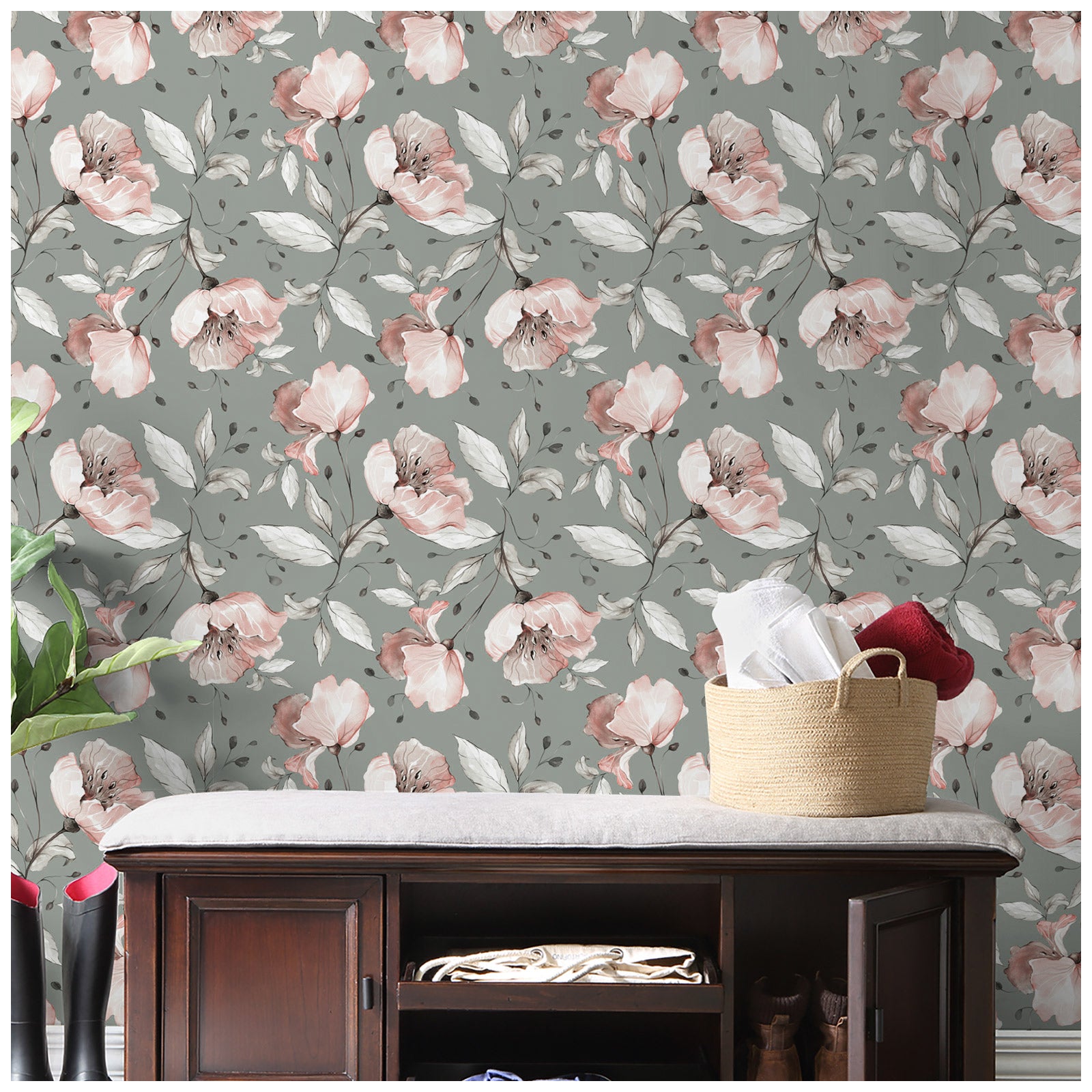 HaokHome 93204-2 Large Floral Peel and Stick Wallpaper Removable Self Adhesive Home Decor