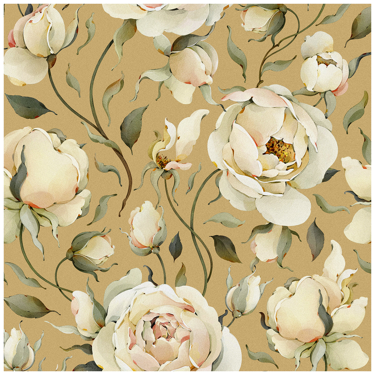 Elegant Peony Floral Wallpaper | Classic Vintage Hand-Painted Style