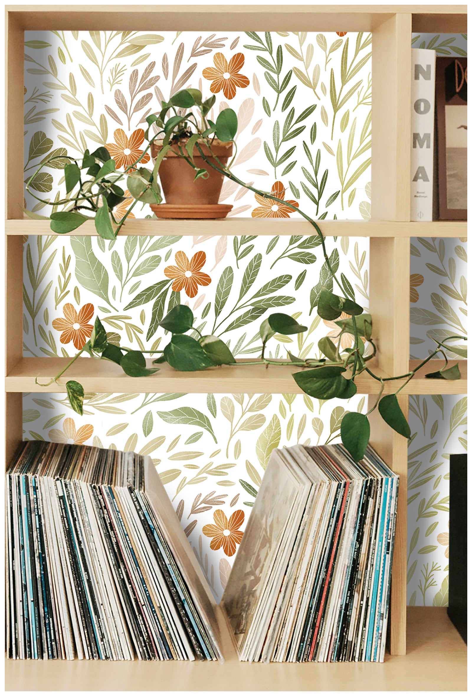 HaokHome 93241 Leaves Boho Peel and Stick Wallpaper Removable Self Adhesive Wallpaper