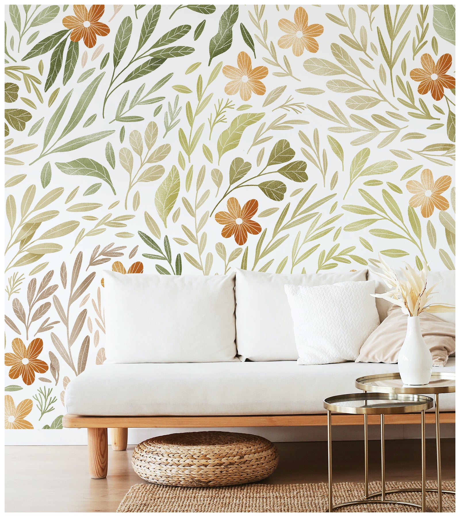 HaokHome 93241 Leaves Boho Peel and Stick Wallpaper Removable Self Adhesive Wallpaper