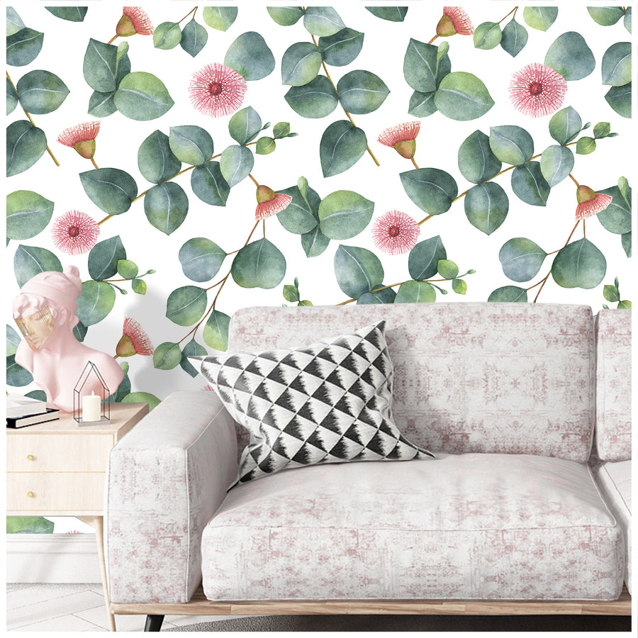HaokHome 93113 Leaves Wallpaper Peel and Stick Wallpaper Boho Green Pink for Walls