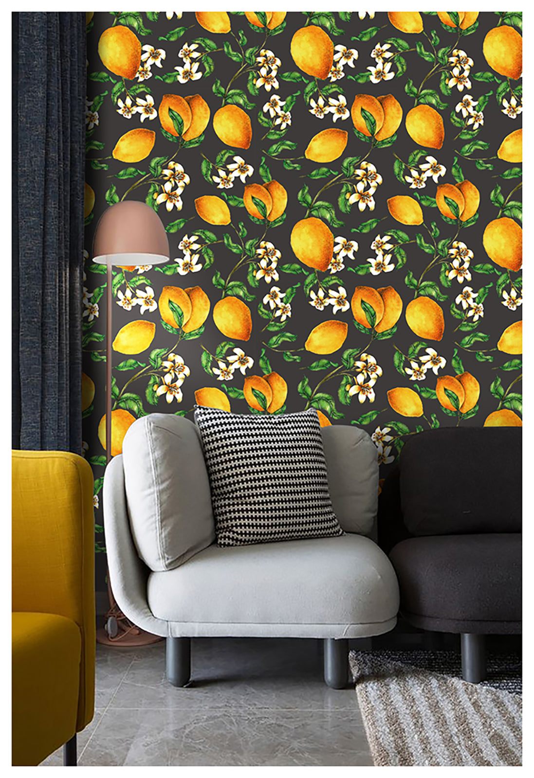 HaokHome 93033 Lemon Floral Wallpaper Peel and Stick Fruits Green Leaf Contact Paper for Cabinets Modern Wall Decoration