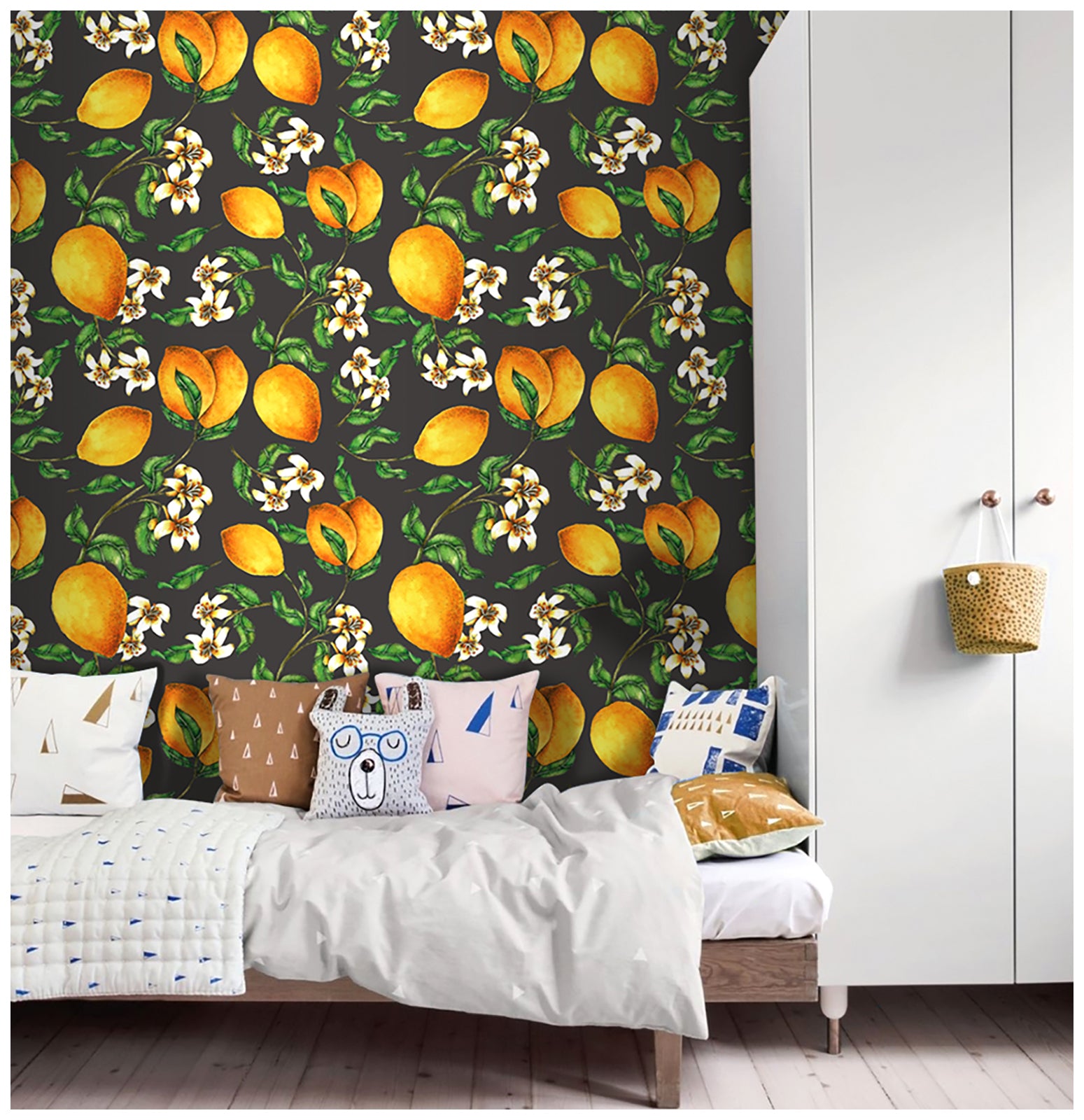 HaokHome 93033 Lemon Floral Wallpaper Peel and Stick Fruits Green Leaf Contact Paper for Cabinets Modern Wall Decoration