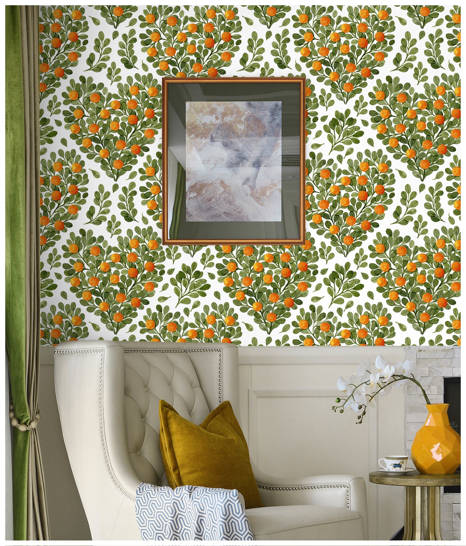 HaokHome 93162 Modern Leaves Heart Peel and Stick Wallpaper Removable Vinyl Orange Wall Decor