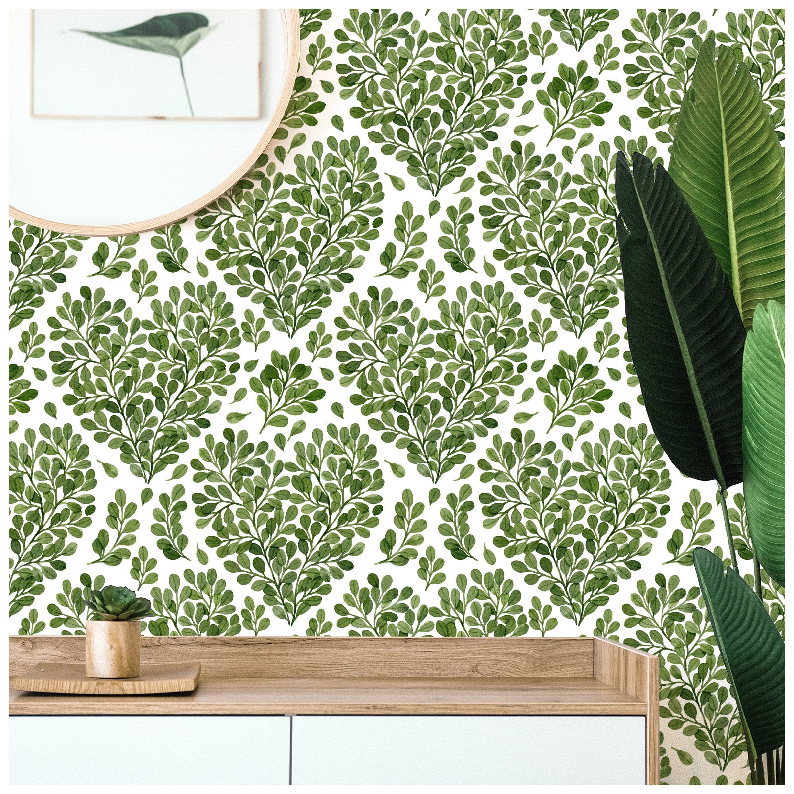 HaokHome 93161 Modern Leaves Heart Peel and Stick Wallpaper Removable Vinyl Wall Decor