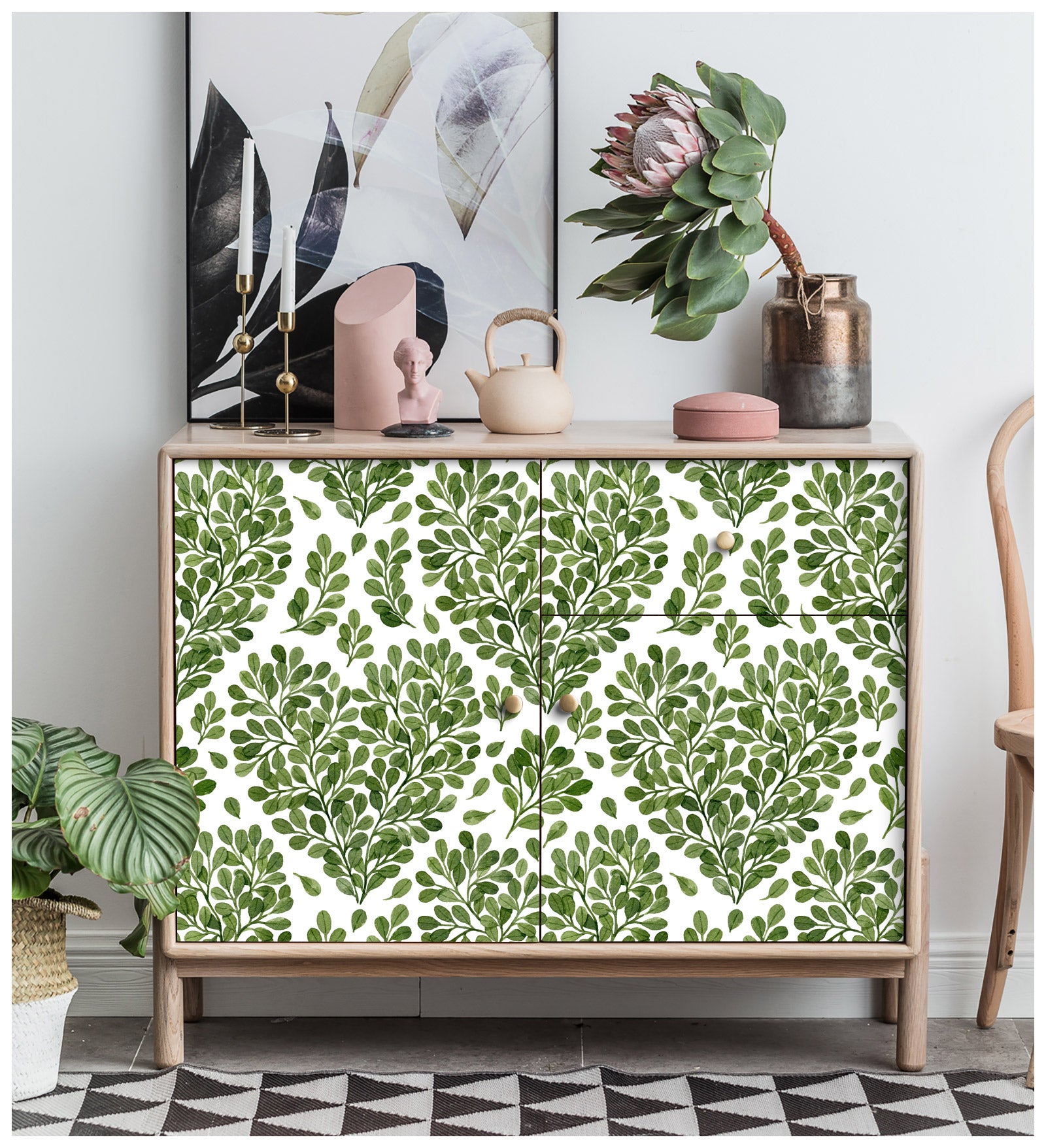 HaokHome 93161 Modern Leaves Heart Peel and Stick Wallpaper Removable Vinyl Wall Decor