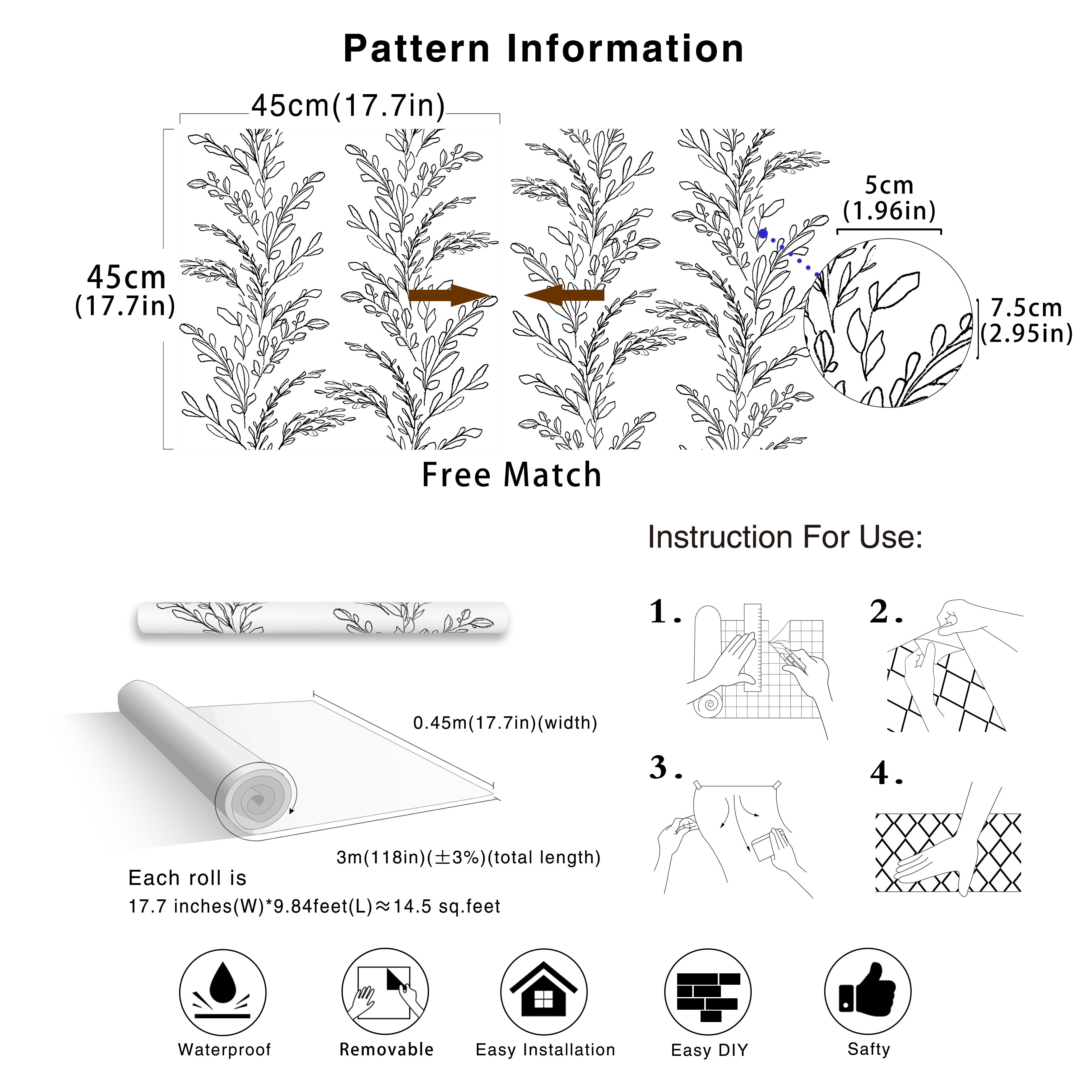 HaokHome 93172 Modern Sketched Leaf Floral Peel and stick wallpaper