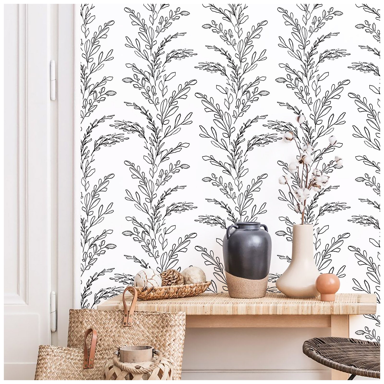 HaokHome 93172 Modern Sketched Leaf Floral Peel and stick wallpaper