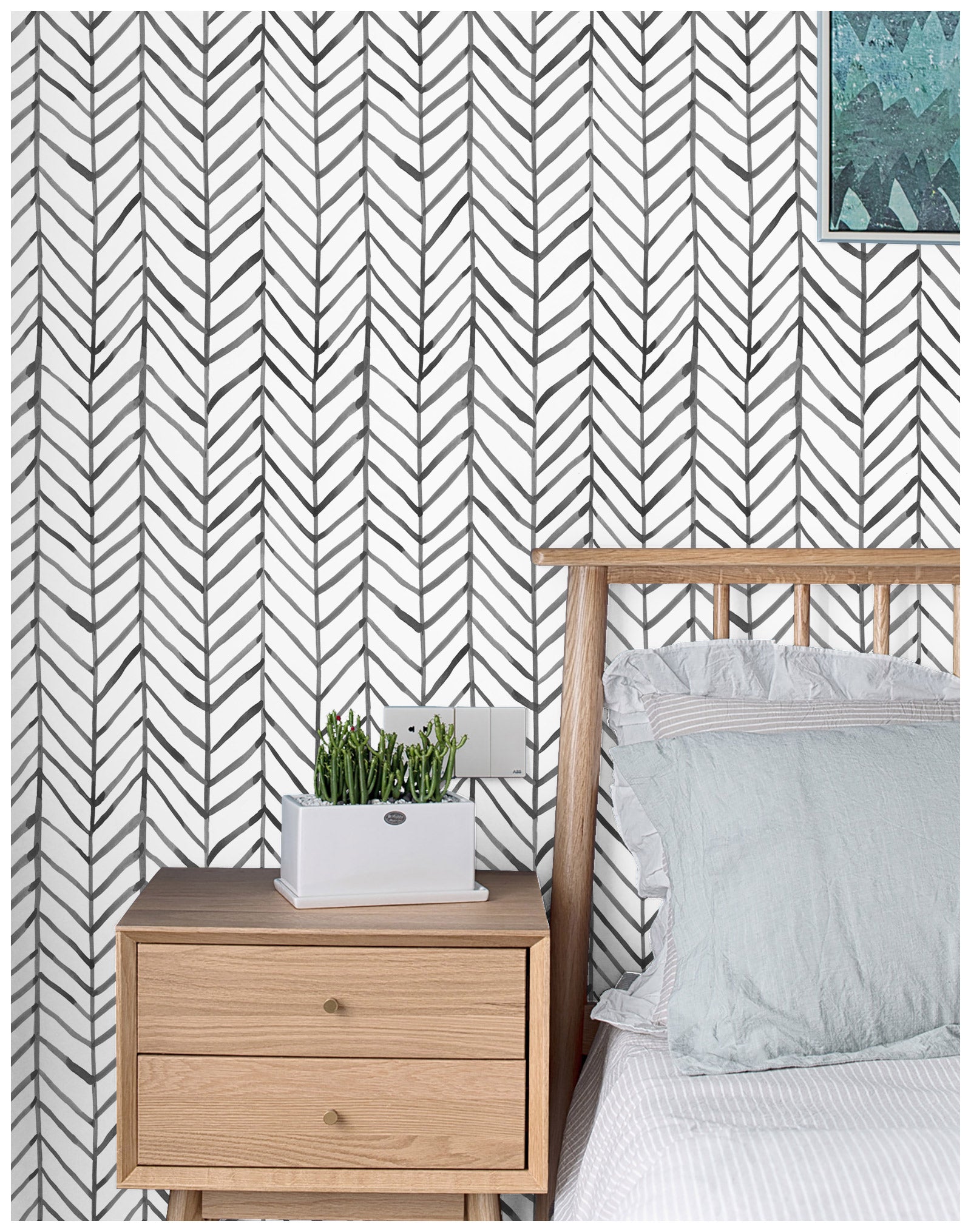 HAOKHOME 96020-1 Modern Stripe Peel and Stick Wallpaper Herringbone Black White Vinyl Self Adhesive Decorative