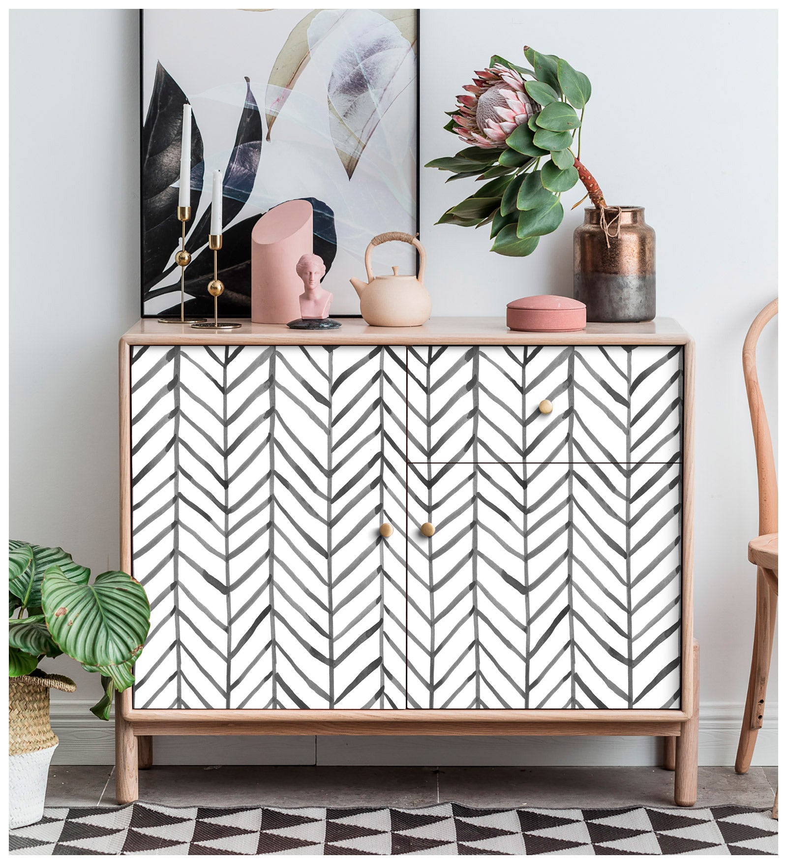 HAOKHOME 96020-1 Modern Stripe Peel and Stick Wallpaper Herringbone Black White Vinyl Self Adhesive Decorative